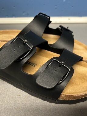 Cushionaire Black Double-Buckle Slide womens Sandal